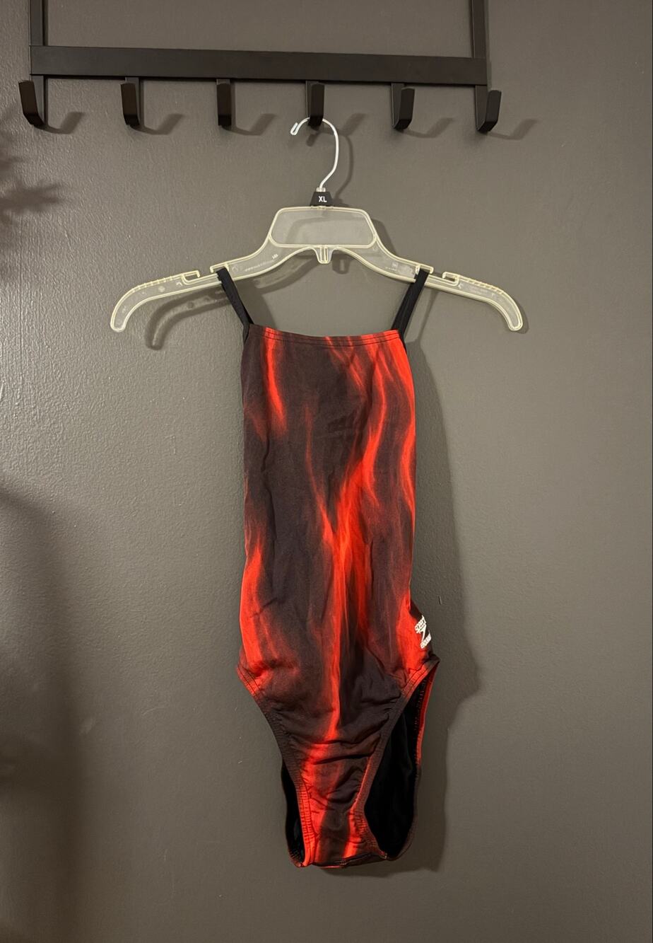 Speedo Endurance+ Black and Red One-Piece Swimsuit